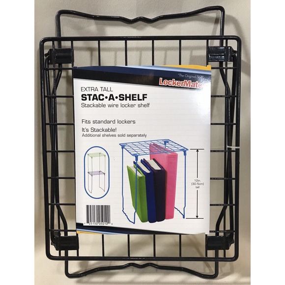 It's Academic LockerMate Stac-A-Shelf 12 Inch Wire Locker Shelf Black Blue New - Picture 1 of 5